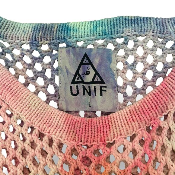 UNIF Beach Wear Women Dress Size L Cotton Multicolor Tie Dye Sheer Knit Mesh EUC - Picture 6 of 7